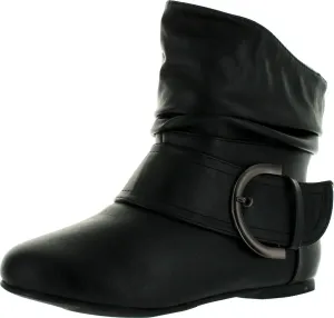 TOP Moda Women's Ankle Booties Buckle Mid Calf Buckle Slouch Flat Heel Strap Fashion Shoes