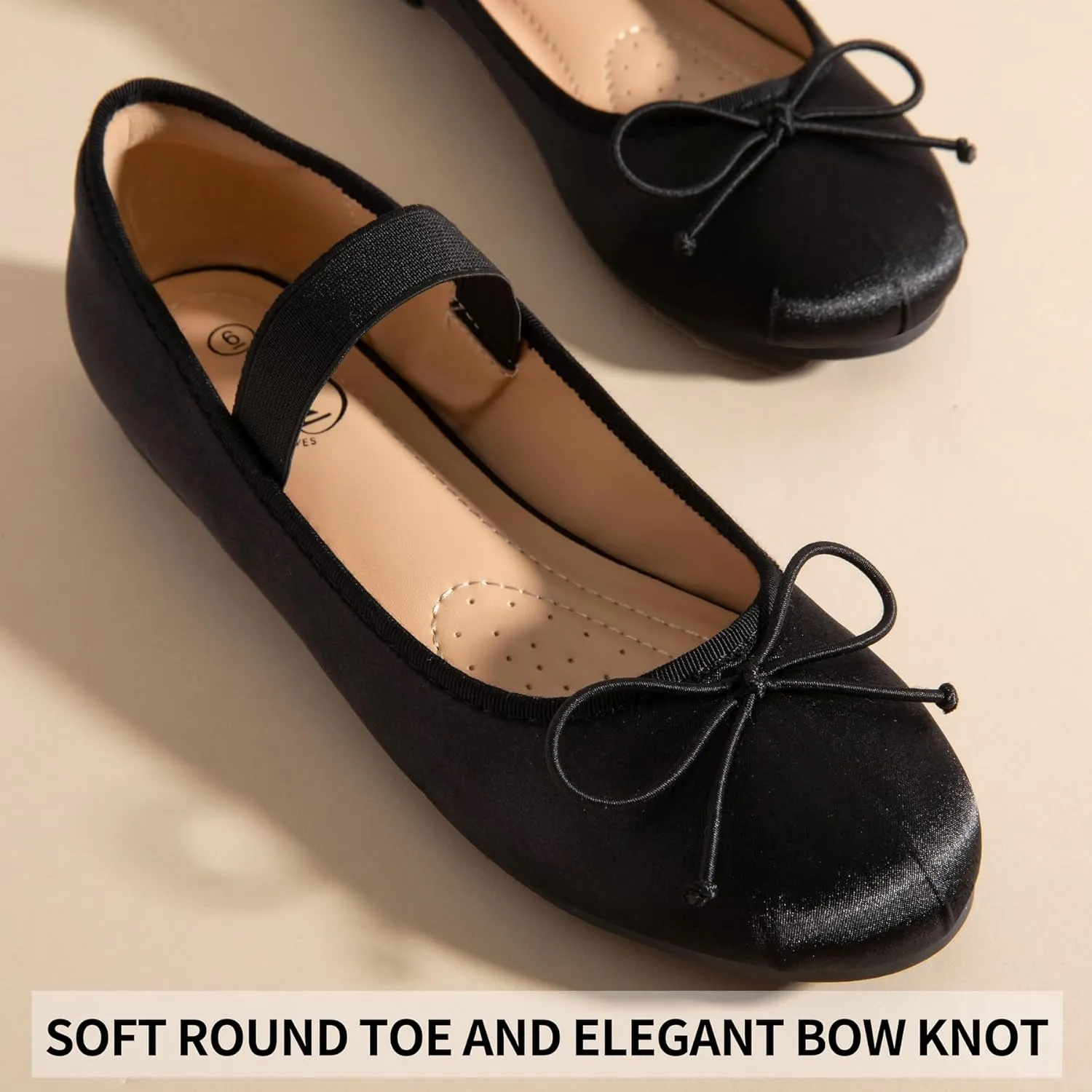 Trary Ballet Flats for Women Closed Round Toe Mary Jane Shoes Women Cute Bowknot Non-Slip Dressy Shoes Elastic Strap Comfortable Women's Flats for All-Year Daily Work Causal