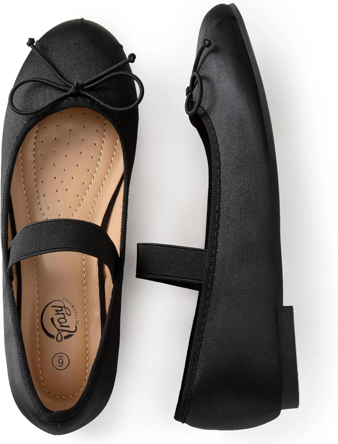 Trary Ballet Flats for Women Closed Round Toe Mary Jane Shoes Women Cute Bowknot Non-Slip Dressy Shoes Elastic Strap Comfortable Women's Flats for All-Year Daily Work Causal