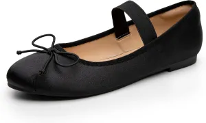 Trary Ballet Flats for Women Closed Round Toe Mary Jane Shoes Women Cute Bowknot Non-Slip Dressy Shoes Elastic Strap Comfortable Women's Flats for All-Year Daily Work Causal