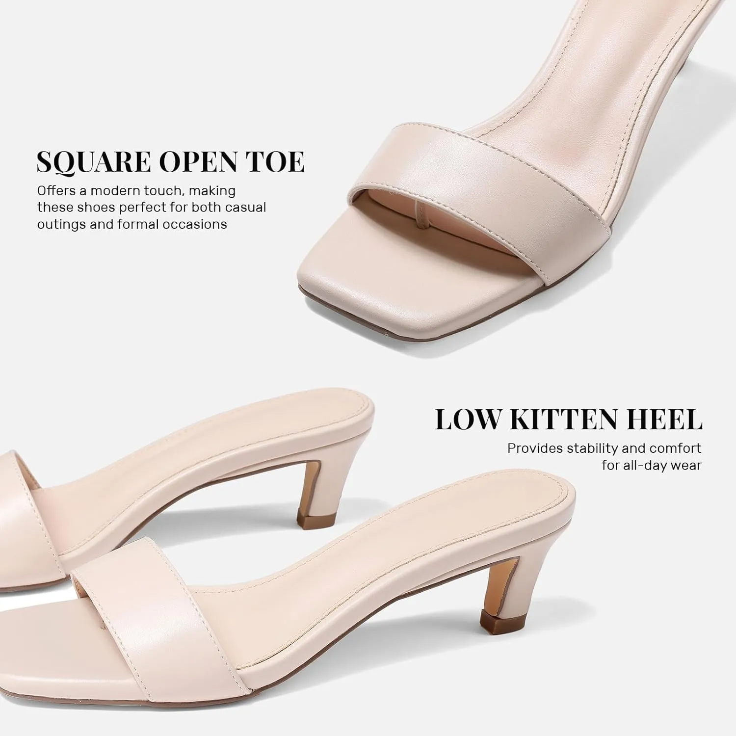 Uacllcau Womens Heeled Sandals Square Open Toe Kitten Heels for Women Slip on Comfort Short Low Heel Mules Pumps Casual Dress Shoes Summer