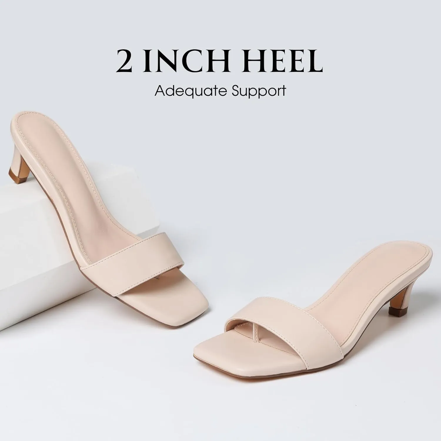 Uacllcau Womens Heeled Sandals Square Open Toe Kitten Heels for Women Slip on Comfort Short Low Heel Mules Pumps Casual Dress Shoes Summer