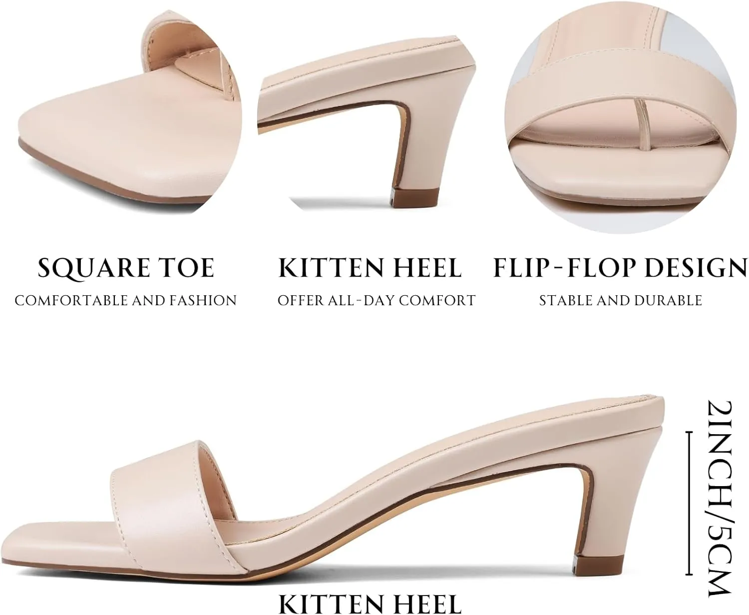 Uacllcau Womens Heeled Sandals Square Open Toe Kitten Heels for Women Slip on Comfort Short Low Heel Mules Pumps Casual Dress Shoes Summer