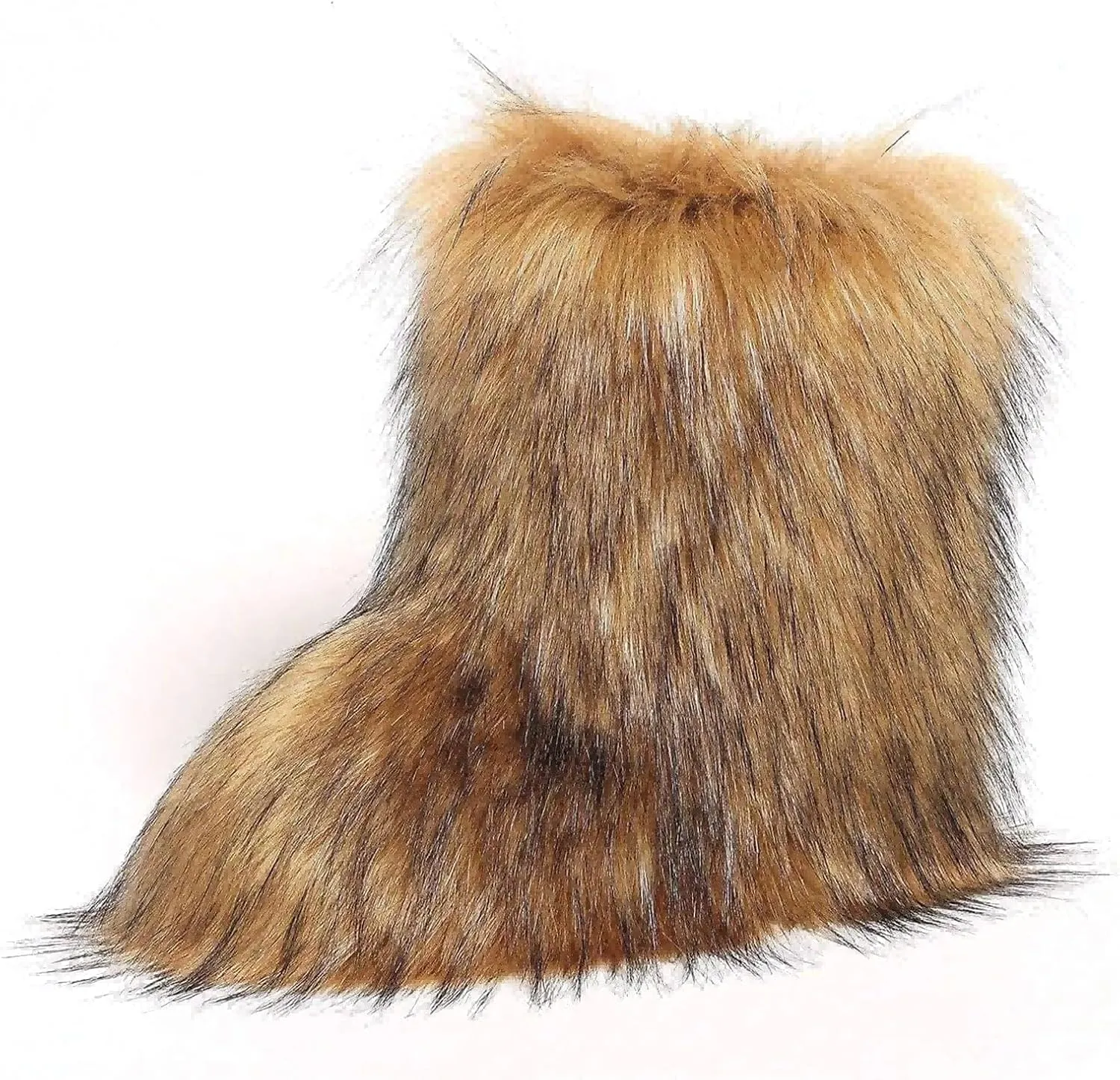 UBWDU Women's Faux Fur Boots Fluffy Fuzzy Furry Snow Boots Winter Mid-Calf Flat Shoes