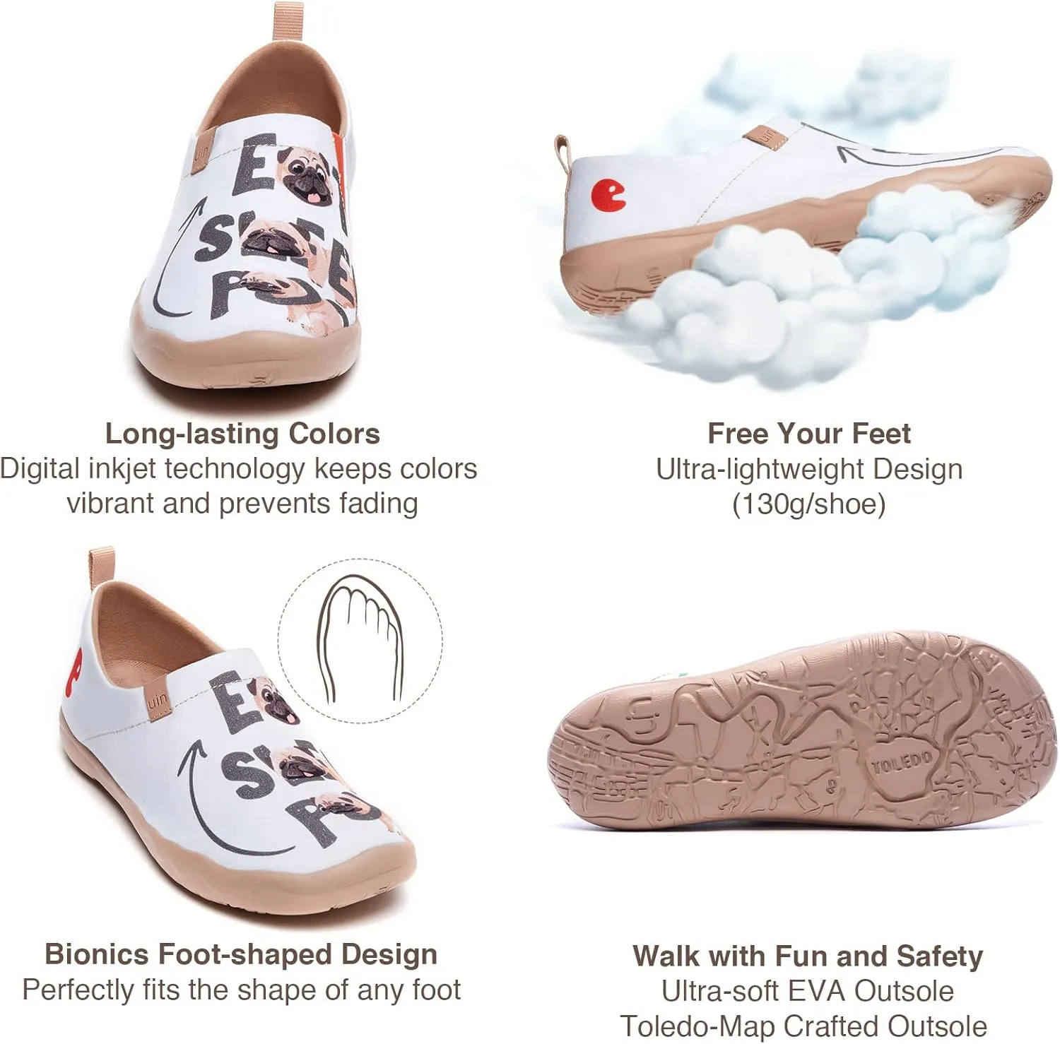 UIN Women's Artistic Cute Pets Design Slip-On Shoes Fun Comfortable Casual Flats Lightweight Everyday Loafers Footwear