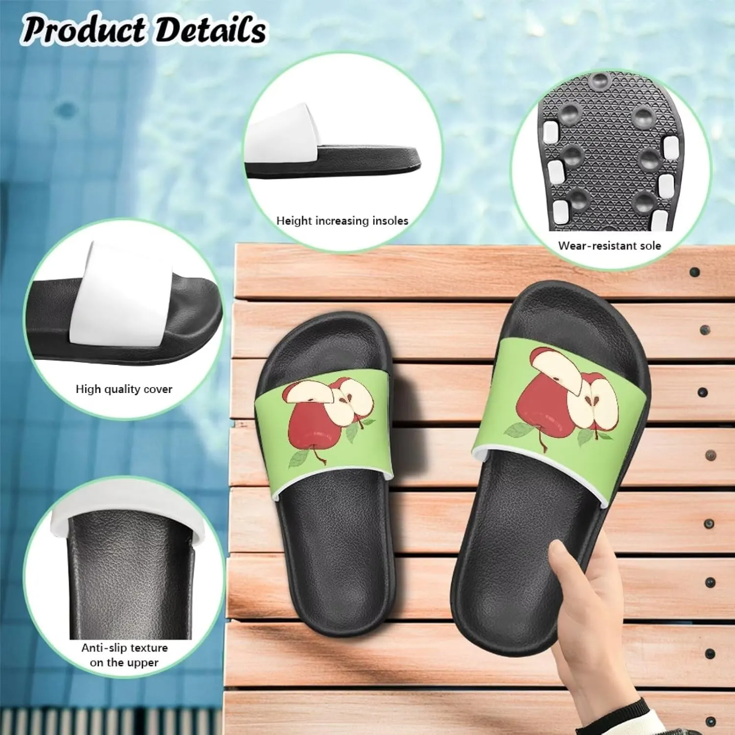 UNICEU Fruit Print Slides Sandals for Kids Quick Dry Comfortable Shower Slippers Slip On Open Toe Water Shoes for Beach