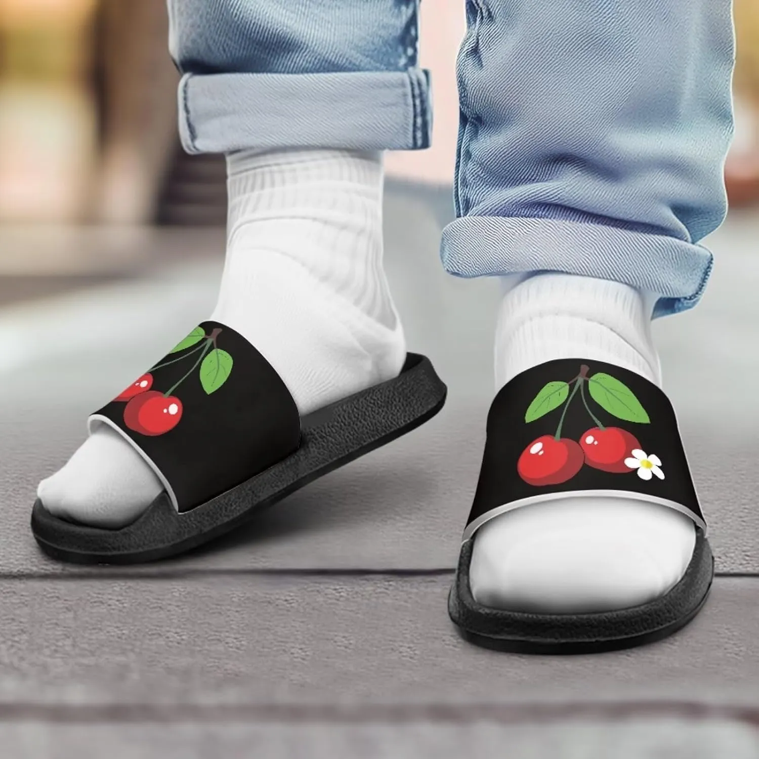 UNICEU Fruit Print Slides Sandals for Kids Quick Dry Comfortable Shower Slippers Slip On Open Toe Water Shoes for Beach