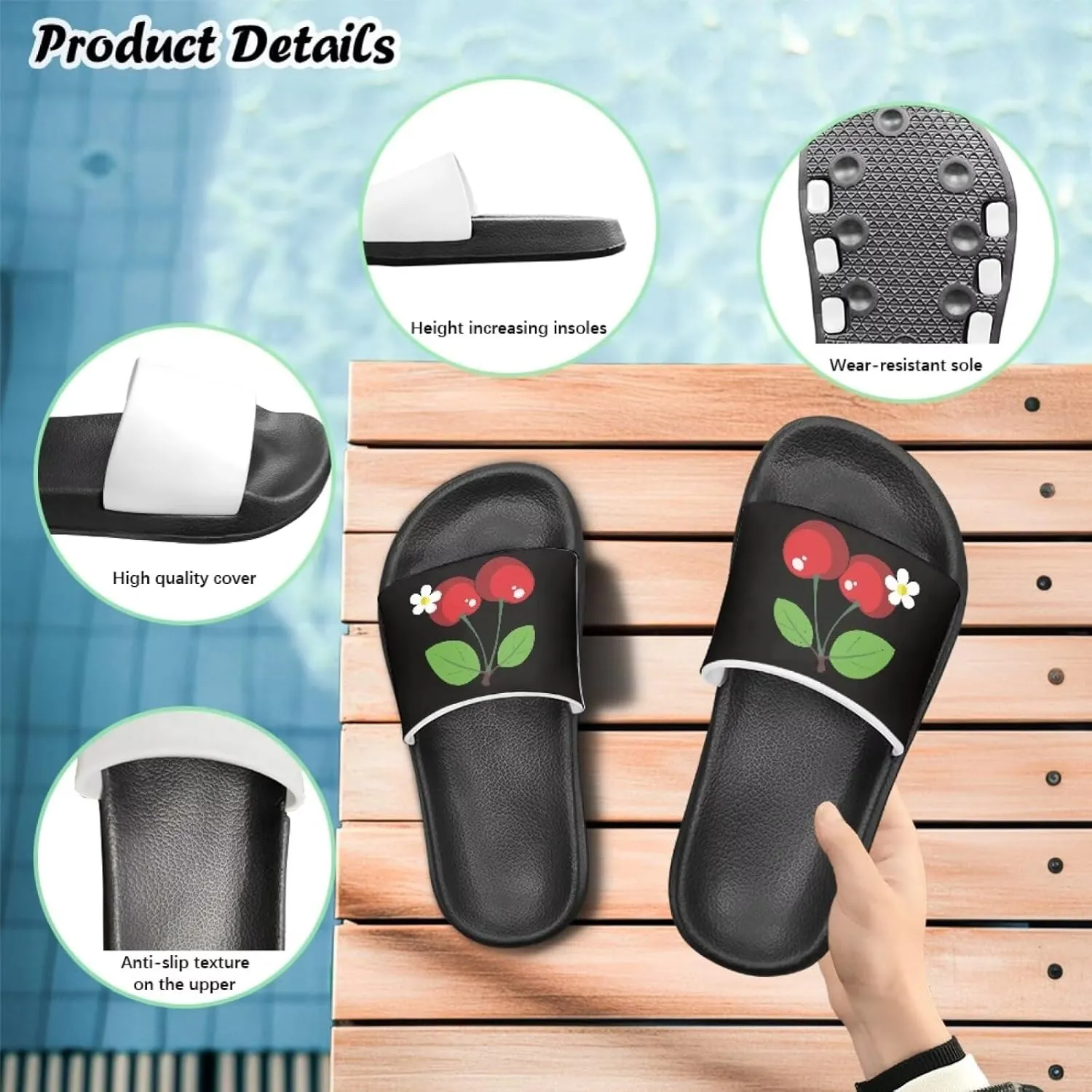 UNICEU Fruit Print Slides Sandals for Kids Quick Dry Comfortable Shower Slippers Slip On Open Toe Water Shoes for Beach