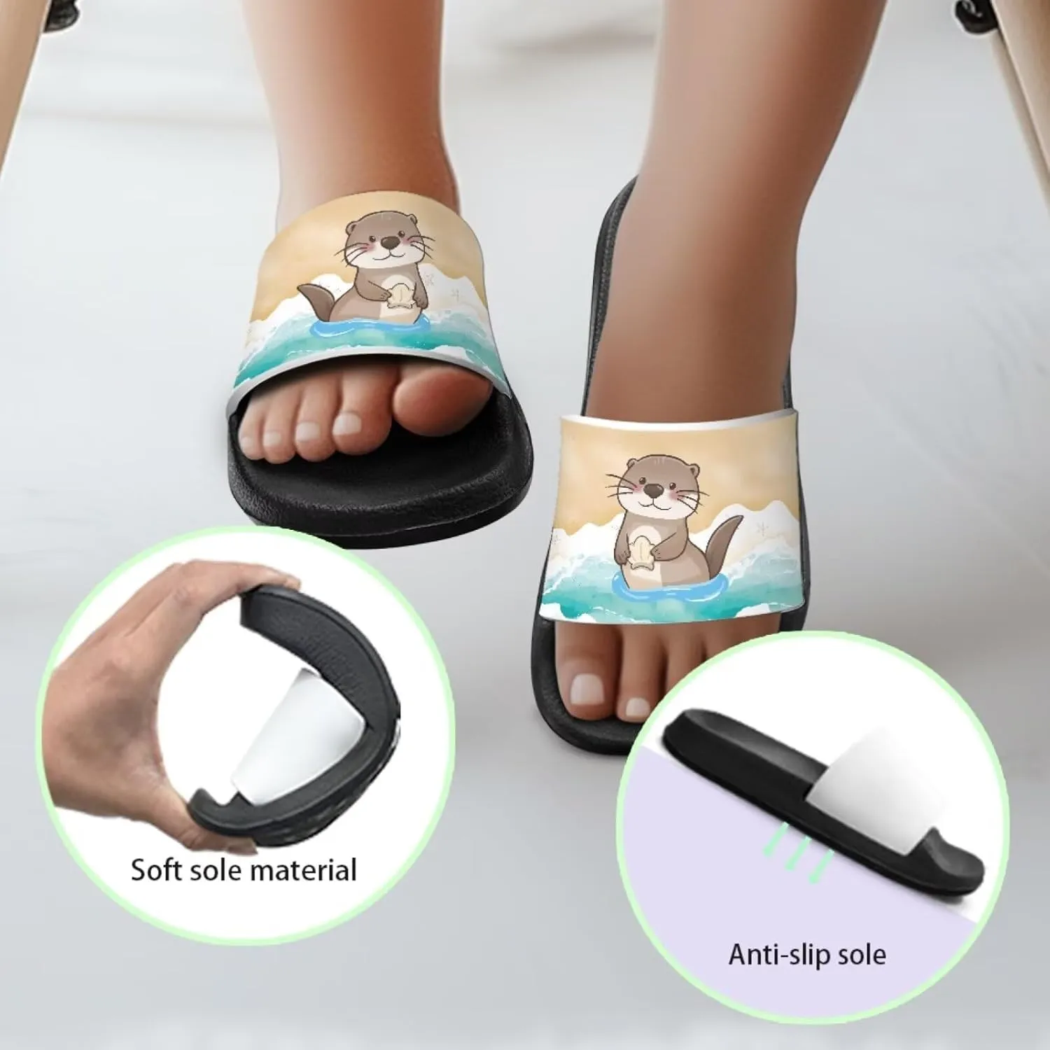 UNICEU Kids Slippers Slip-On Open Toe Quick Drying Slides Sandals Girls Boys Casual Non-Slip Lightweight Shower Shoes