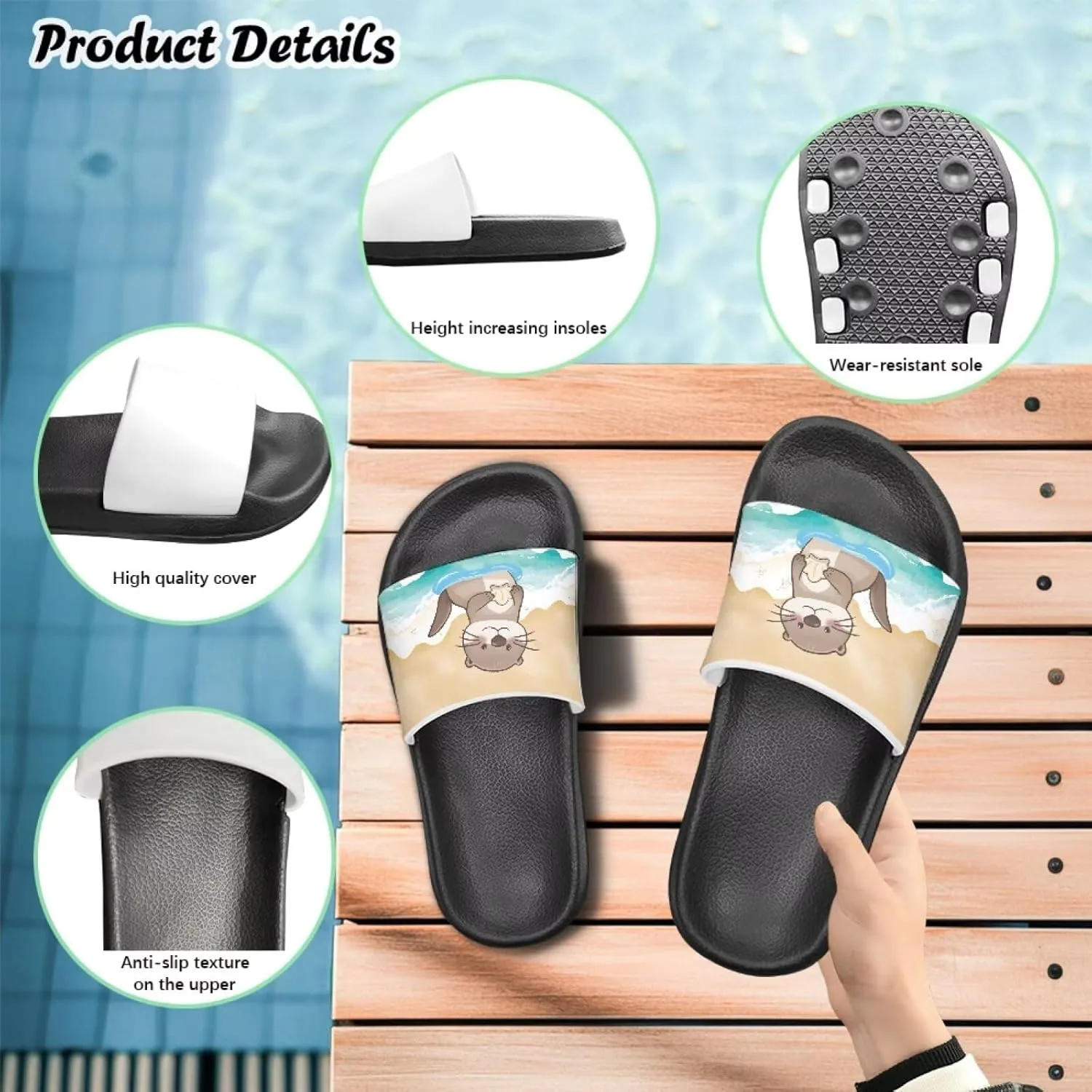UNICEU Kids Slippers Slip-On Open Toe Quick Drying Slides Sandals Girls Boys Casual Non-Slip Lightweight Shower Shoes