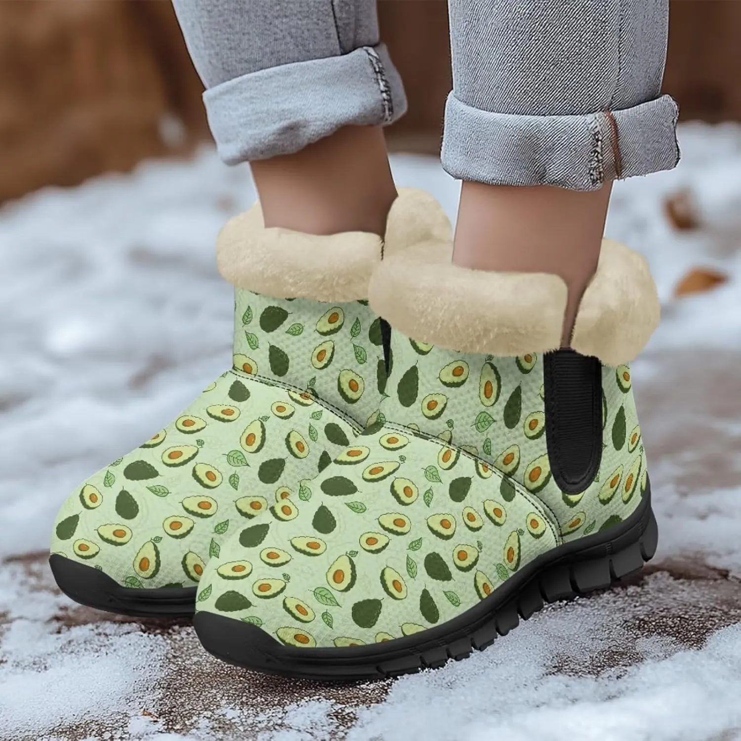 UNICEU Womens Winter Boots Lightweight Faux Fur Lined Booties Warm Snow Boots Flat Slip-on Shoes for Outdoor Walking