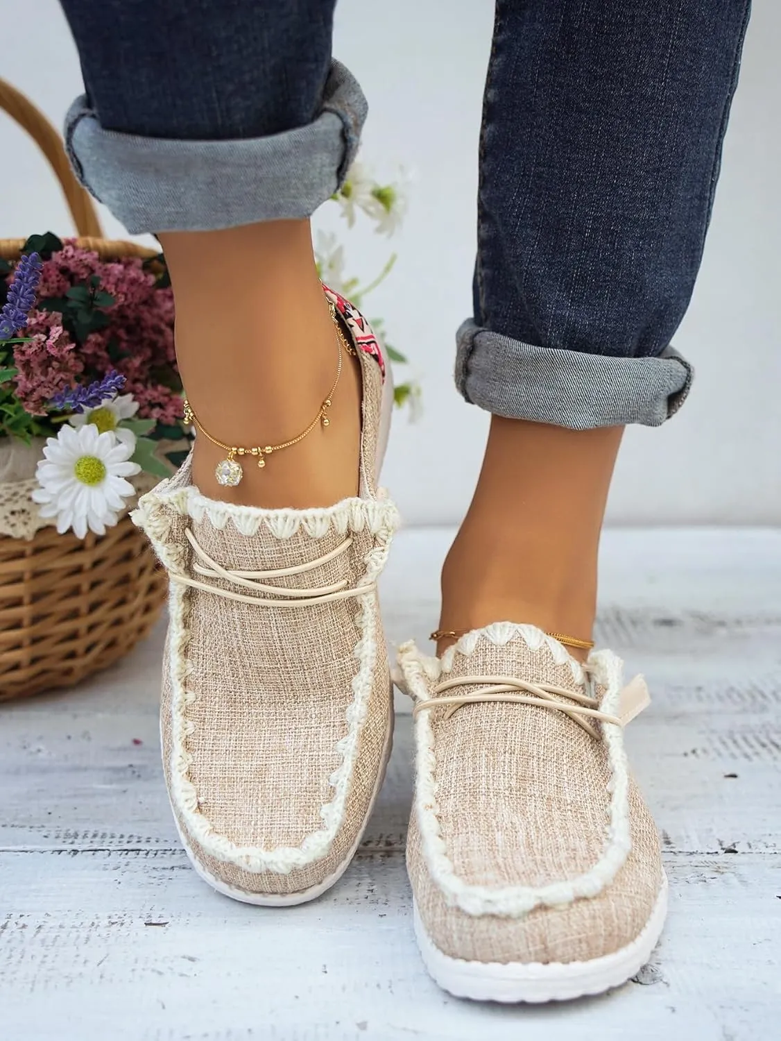 Unisex Canvas Loafers with Back Aztec Print Fabric Decor Elastic Lace-up Slip-on Sneakers Comfort Walking Boat Shoes Ultraight Breathable Sports Shoes for Women/Men Adult/Teenagers, Brown/Khaki/Black