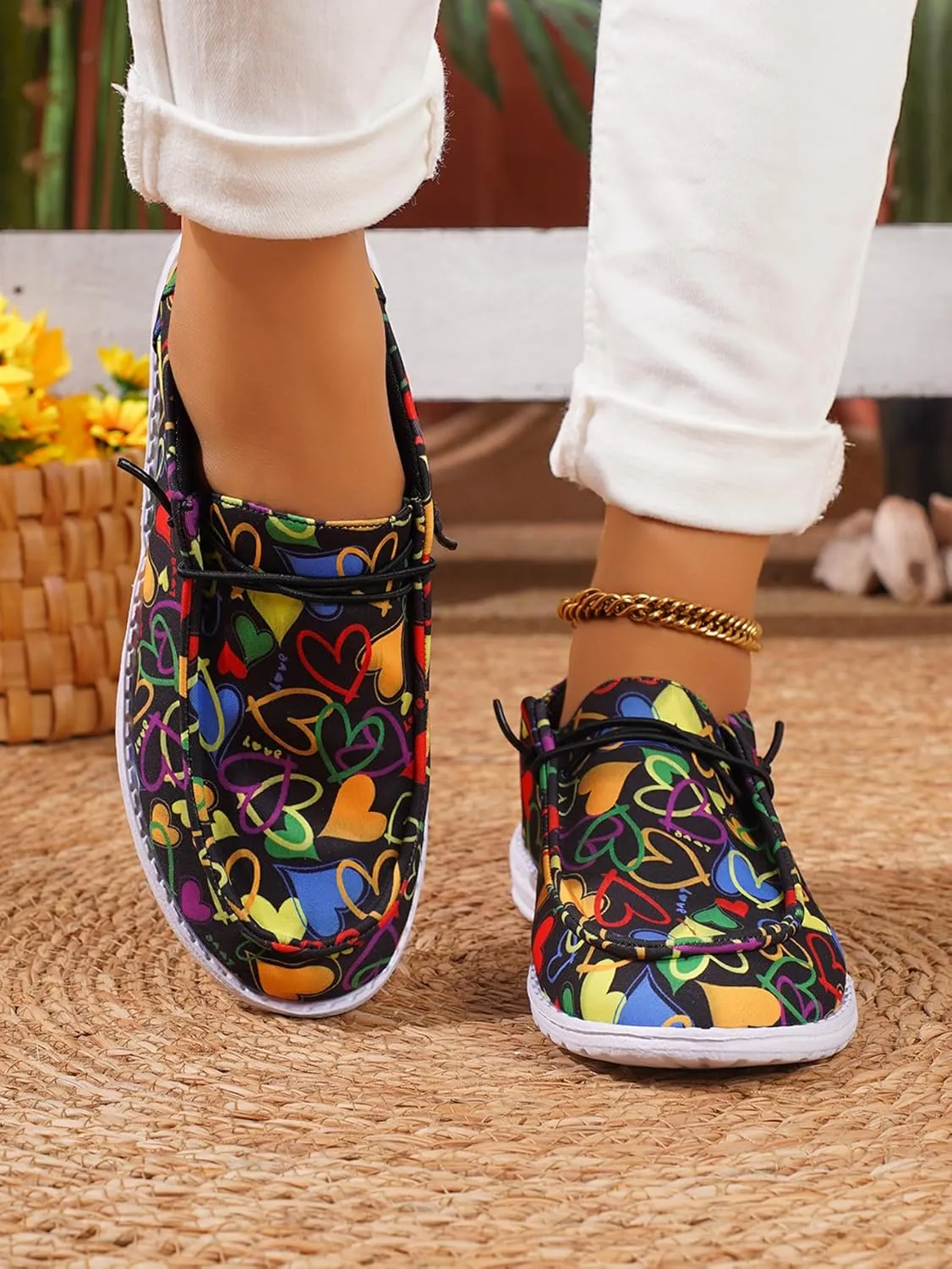 Unisex Versatile Pattern Print Canvas Loafers Elastic Strips Closure Slip-on Sneakers Comfort Walk Boat Shoes Lightweight Breathable Sports Shoes for Women/Men Adult/Big-Kid, Couple Shoes, Multicolor