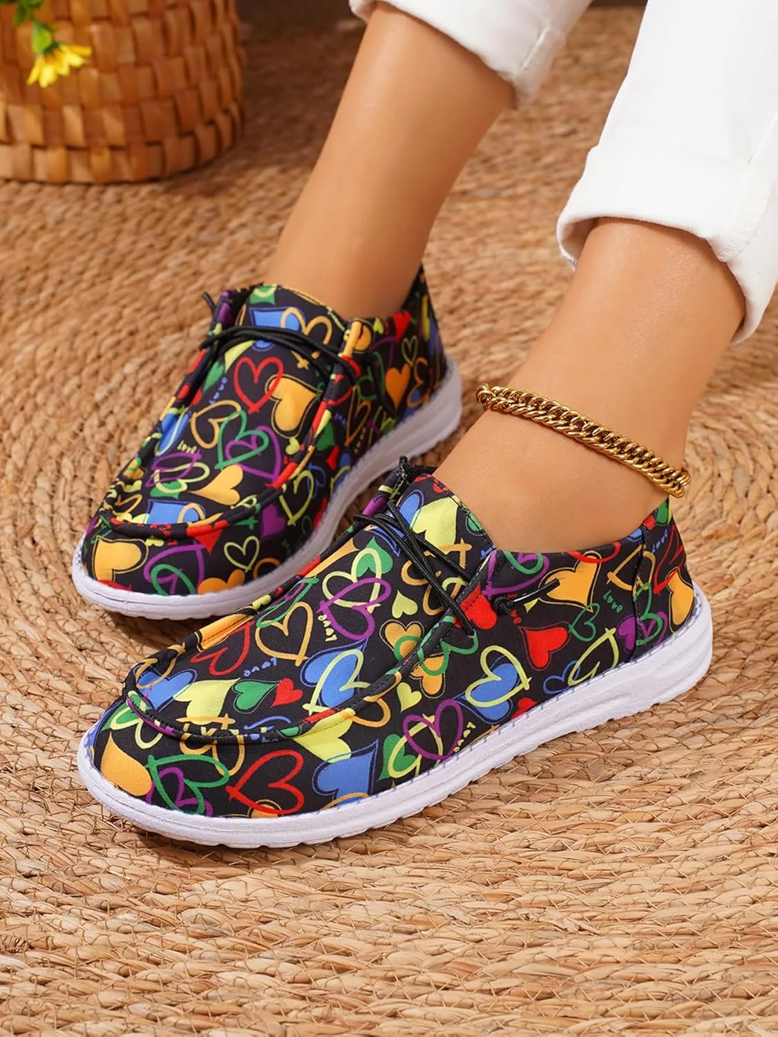 Unisex Versatile Pattern Print Canvas Loafers Elastic Strips Closure Slip-on Sneakers Comfort Walk Boat Shoes Lightweight Breathable Sports Shoes for Women/Men Adult/Big-Kid, Couple Shoes, Multicolor