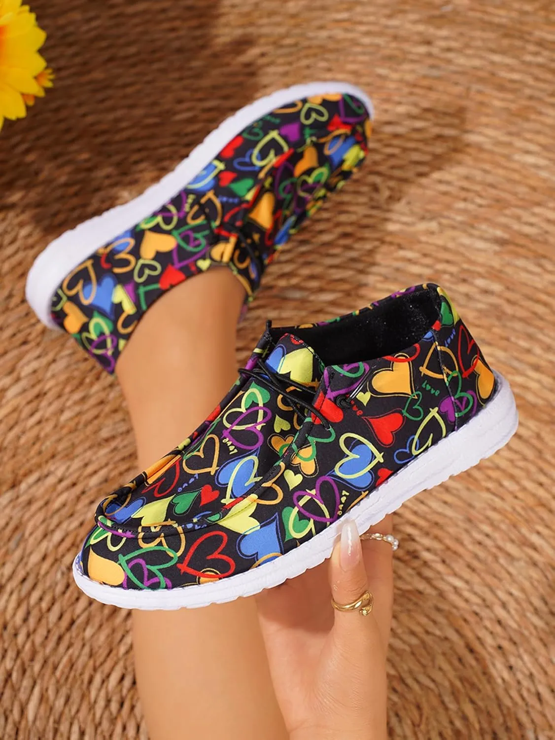 Unisex Versatile Pattern Print Canvas Loafers Elastic Strips Closure Slip-on Sneakers Comfort Walk Boat Shoes Lightweight Breathable Sports Shoes for Women/Men Adult/Big-Kid, Couple Shoes, Multicolor