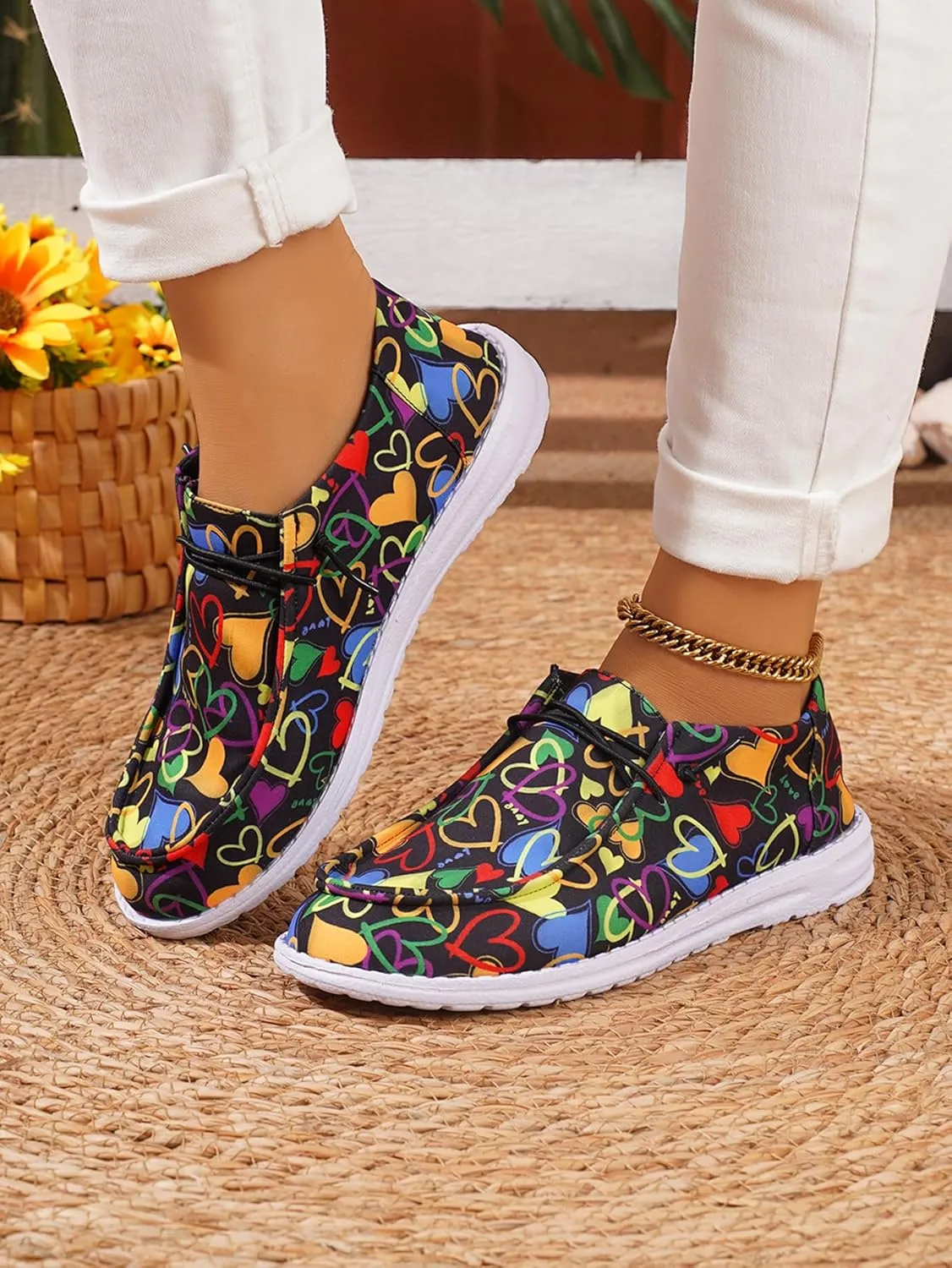Unisex Versatile Pattern Print Canvas Loafers Elastic Strips Closure Slip-on Sneakers Comfort Walk Boat Shoes Lightweight Breathable Sports Shoes for Women/Men Adult/Big-Kid, Couple Shoes, Multicolor