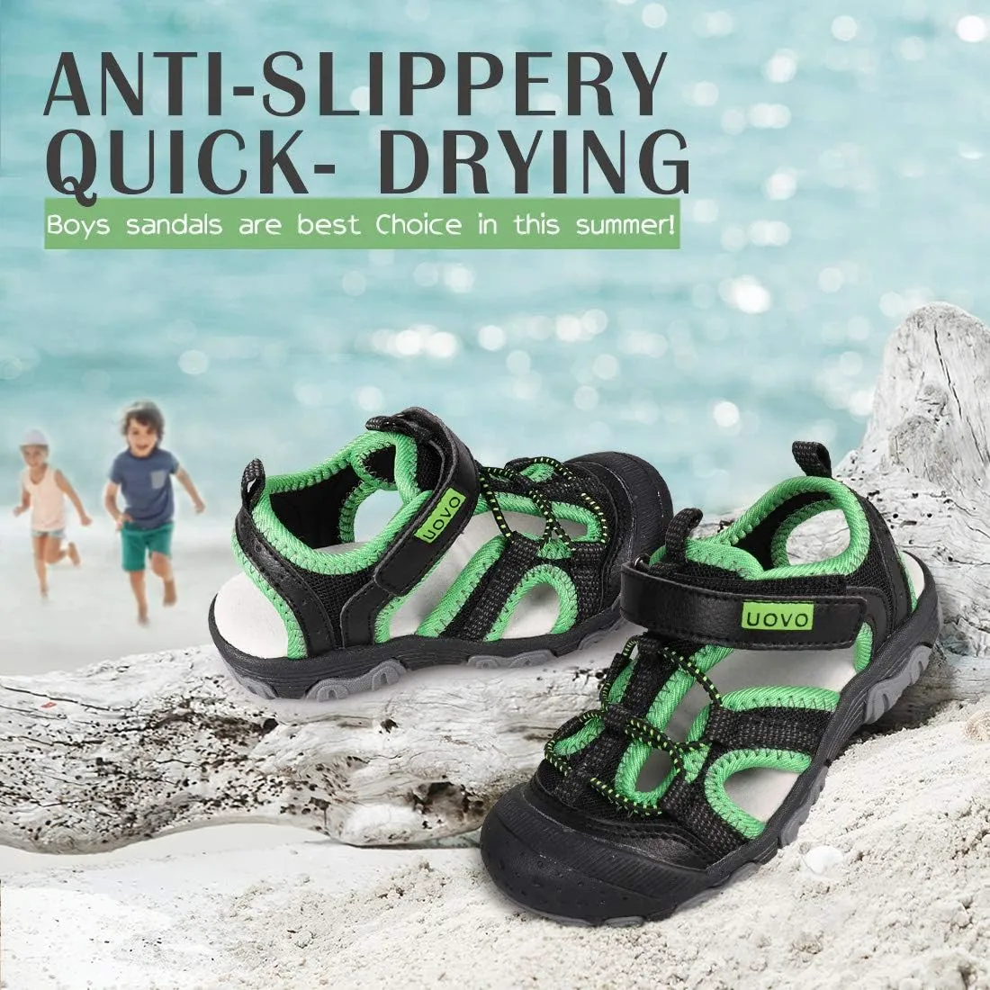 UOVO Boys Sandals Kids Sandals Hiking Athletic Closed-Toe Beach Summer Sandals for Boys Quick-Dry Non-Slip