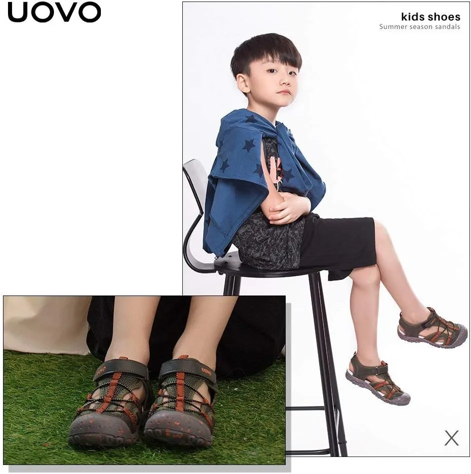 UOVO Boys Sandals Kids Sandals Hiking Athletic Closed-Toe Beach Summer Sandals for Boys Quick-Drying Slip Resistant