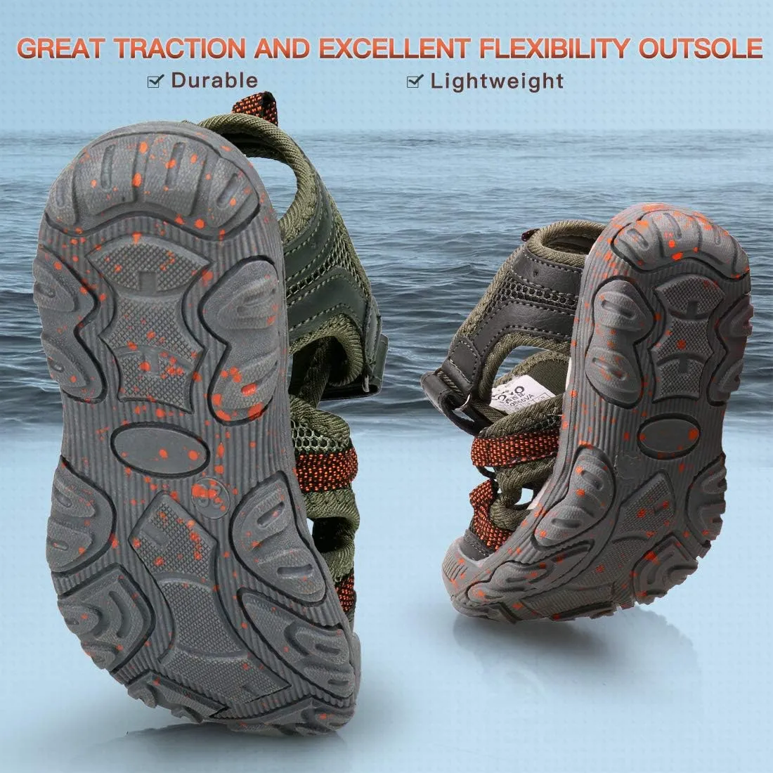 UOVO Boys Sandals Kids Sandals Hiking Athletic Closed-Toe Beach Summer Sandals for Boys Quick-Drying Slip Resistant