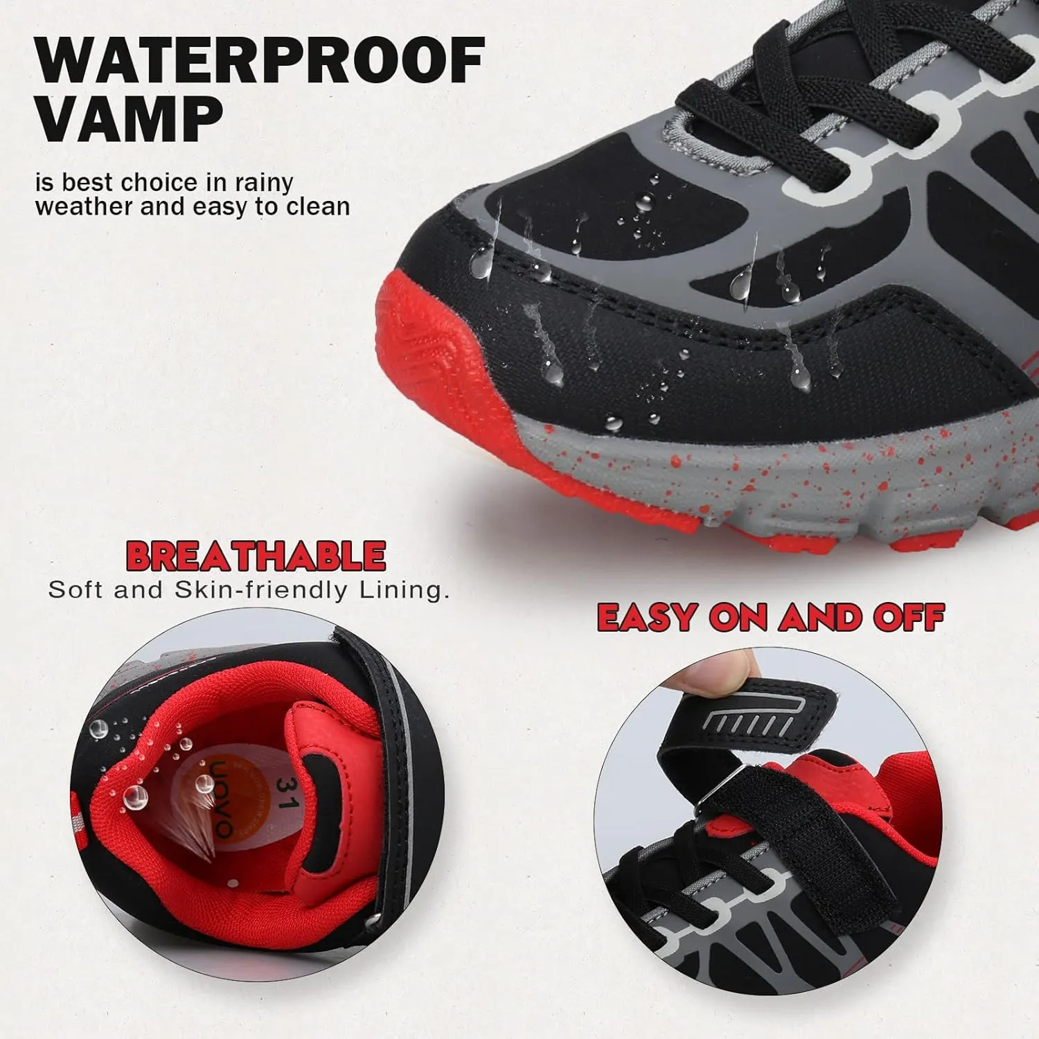 UOVO Boys Shoes Boys Sneakers Boys Tennis Hiking Running Shoes Kids Waterproof Athletic Outdoor Sneakers Non-Slip Comfy(Little/Big Boys)