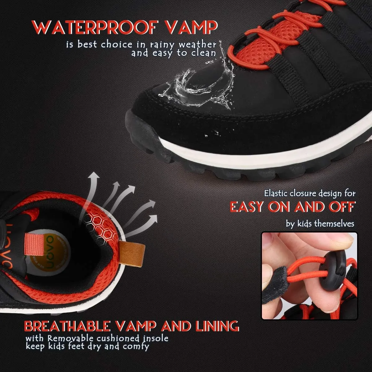 UOVO Boys Sneakers - Boys Hiking Tennis Running Shoes - Kids Waterproof Athletic Outdoor Sneakers - Non-Slip Comfortable (Little/Big Boys)
