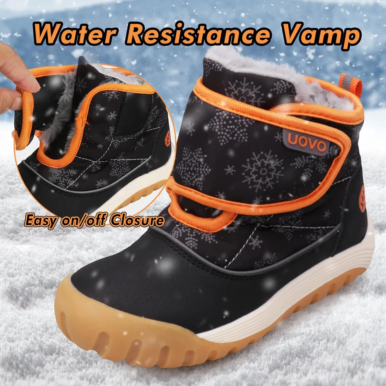 UOVO Kids Boys Winter Snow Boots Ankle Fur Lined Slip Resistant Outdoor Warm Shoes (Toddler/Little Kid)