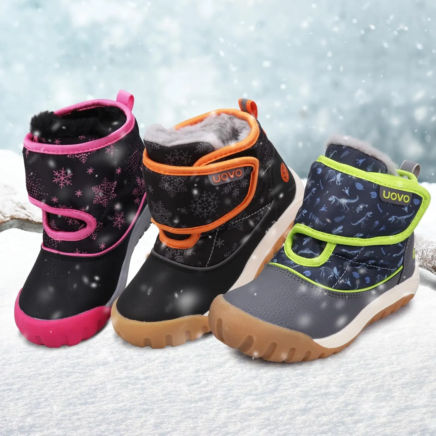 UOVO Kids Boys Winter Snow Boots Ankle Fur Lined Slip Resistant Outdoor Warm Shoes (Toddler/Little Kid)