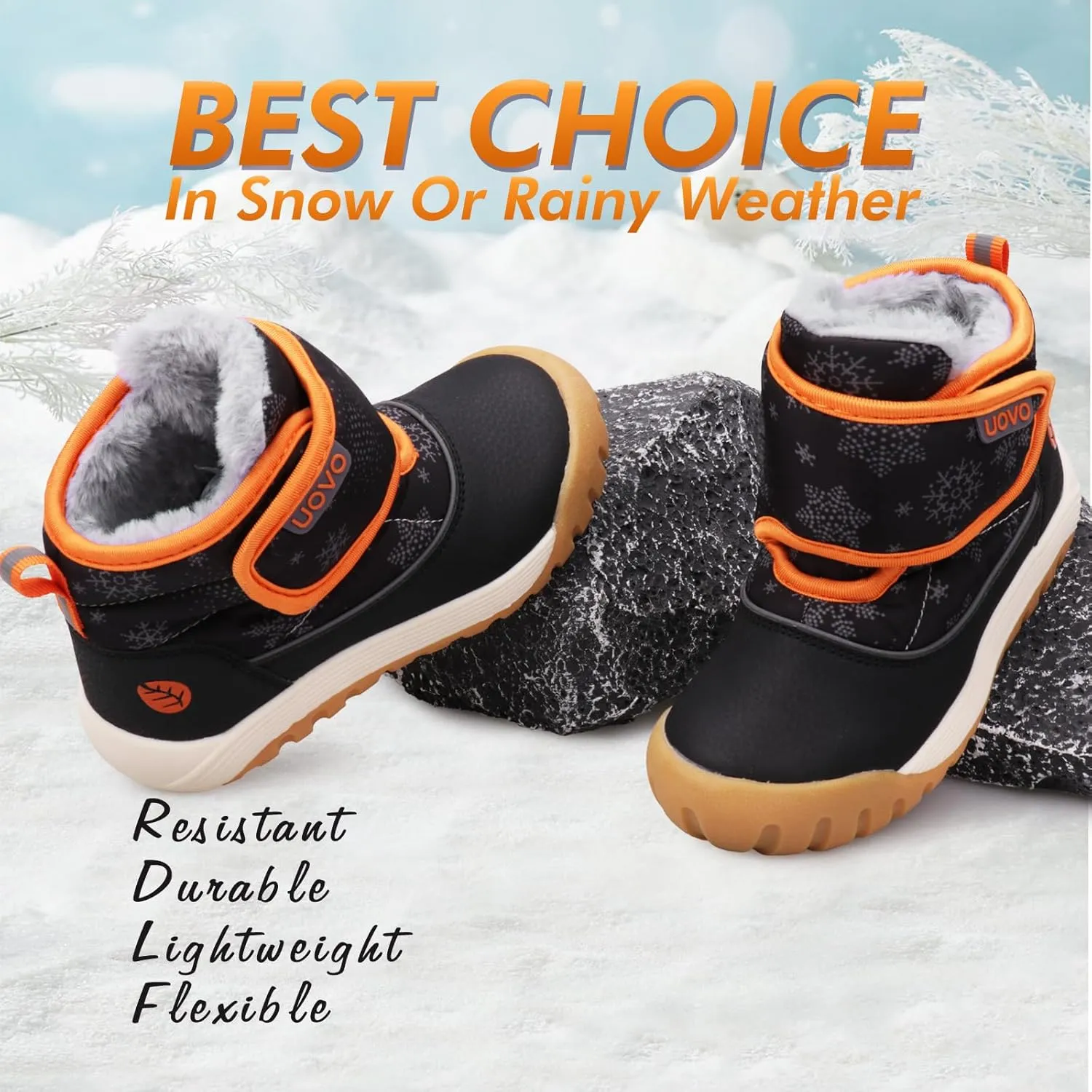 UOVO Kids Boys Winter Snow Boots Ankle Fur Lined Slip Resistant Outdoor Warm Shoes (Toddler/Little Kid)