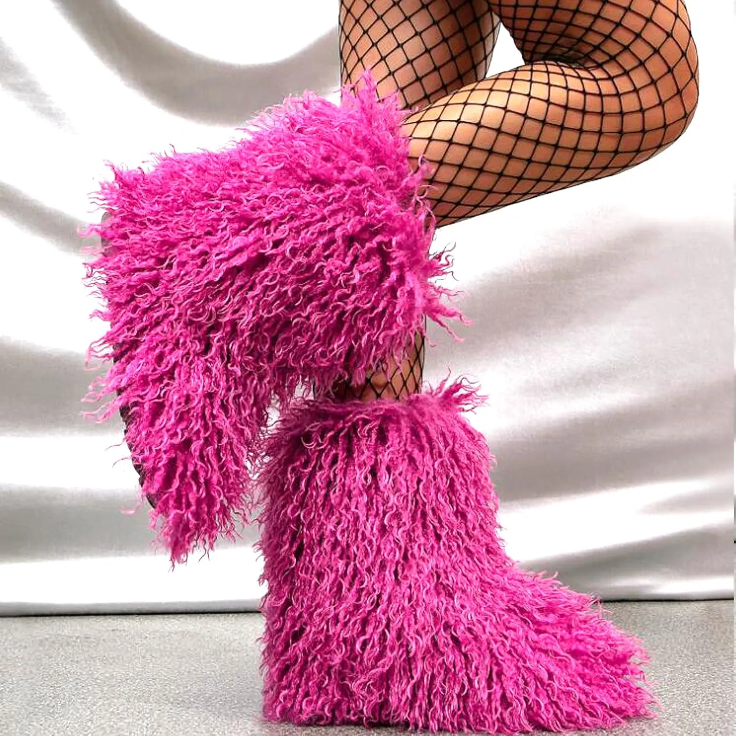 Valpeak Faux Fur Boots for Women 2024 Mongolian Furry y2k for Girls Winter Fluffy Fuzzy