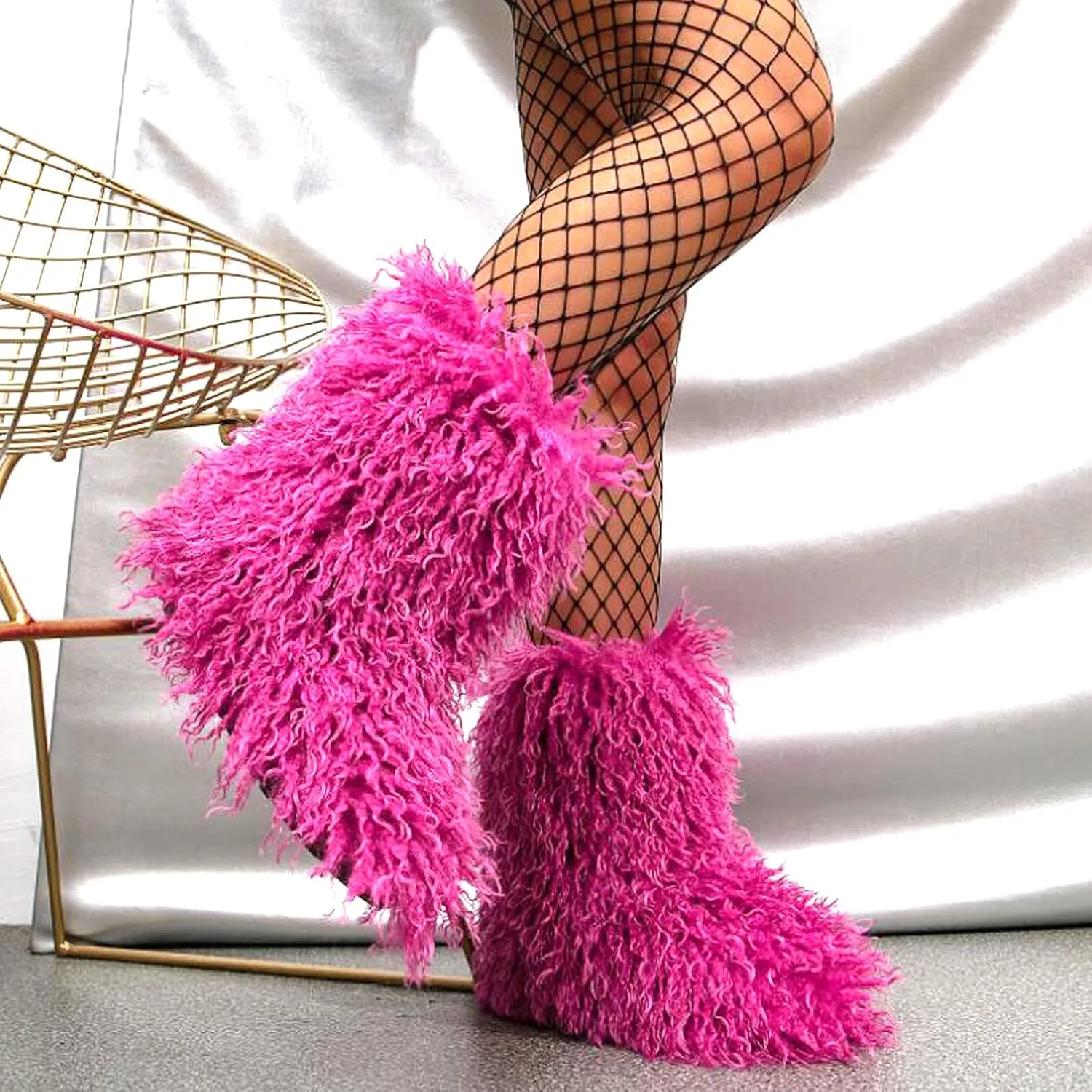 Valpeak Faux Fur Boots for Women 2024 Mongolian Furry y2k for Girls Winter Fluffy Fuzzy