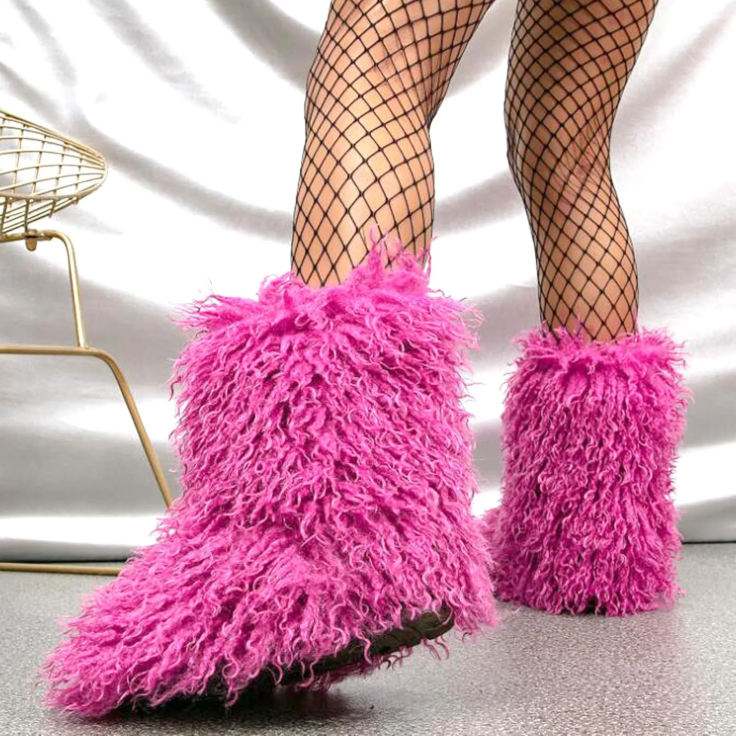 Valpeak Faux Fur Boots for Women 2024 Mongolian Furry y2k for Girls Winter Fluffy Fuzzy
