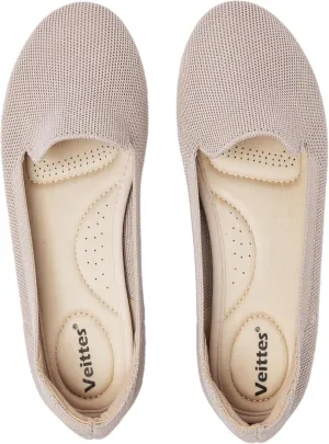 Veittes Women's Wide Width Flats Shoes, Comfort Elegent Soft Ladies Knitted Ballet Shoes.