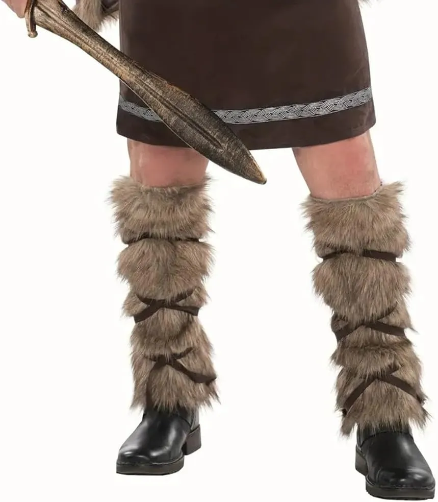 Viking Faux Fur Leg Warmers Leather Wraps Medieval Furry Boot Covers Halloween Warrior Costume Accessory Women