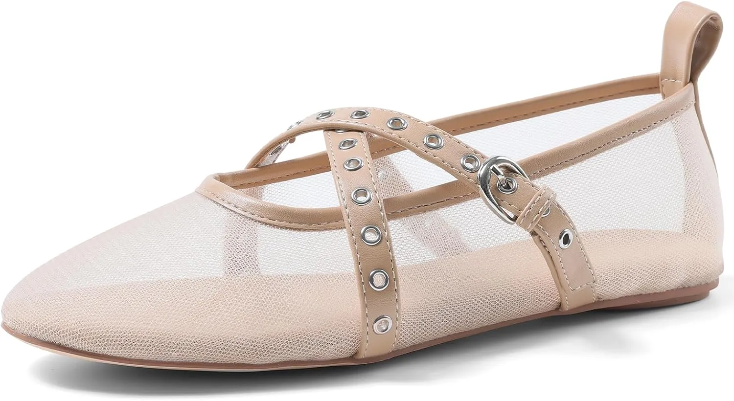 VIMISAOI Leopard Flats for Women Mesh Ballet Flats with Strappy Fishnet Buckle Round Toe Mary Jane Ballerina Shoes Dress Shoes