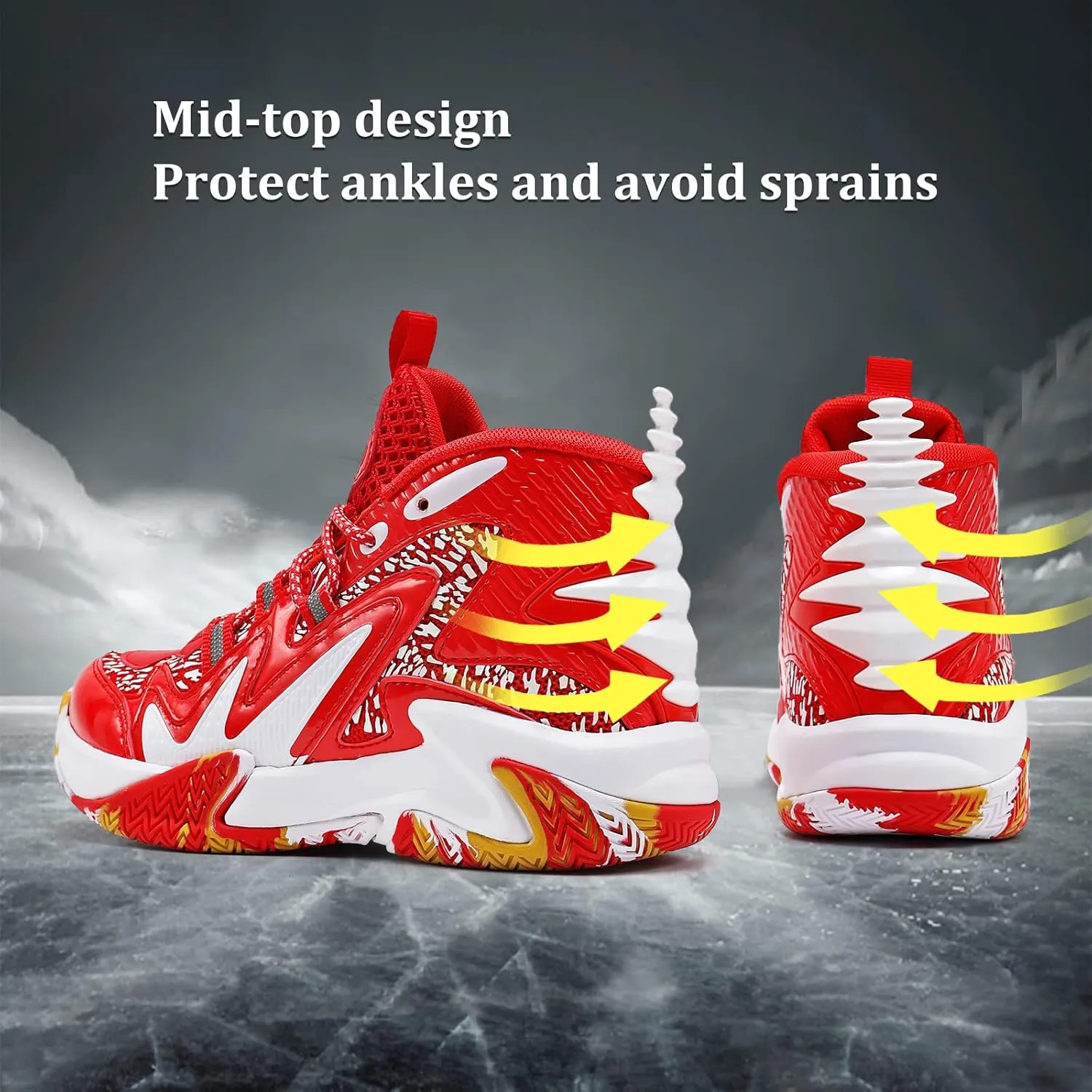 VITUOFLY Kids Basketball Shoes Boys Air Cushion Sneakers Girls Mid Top School Hoops Shoes Non-Slip Outdoor Sports Running Gym Comfortable Durable Little Kid/Big Kid