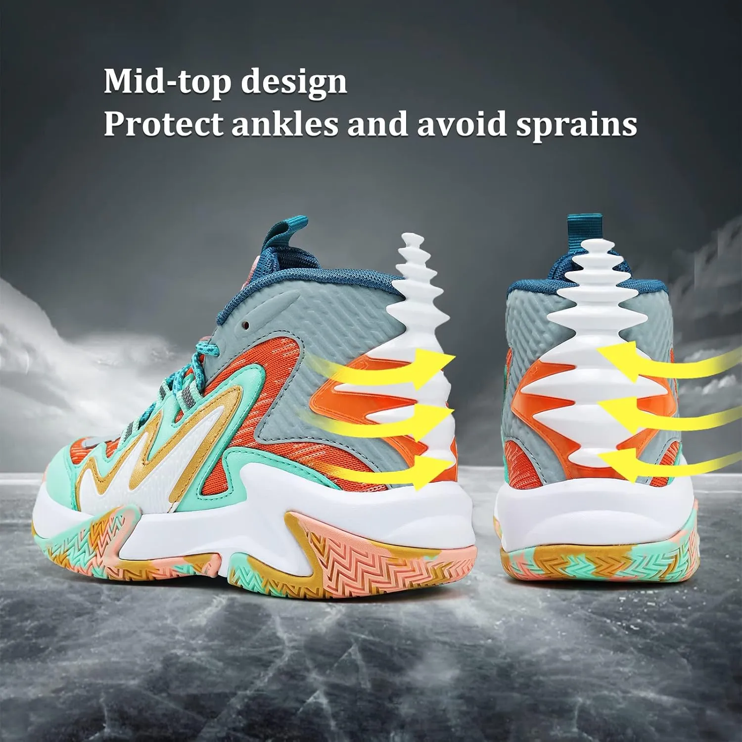 VITUOFLY Kids Basketball Shoes Boys Air Cushion Sneakers Girls Mid Top School Hoops Shoes Non-Slip Outdoor Sports Running Gym Comfortable Durable Little Kid/Big Kid