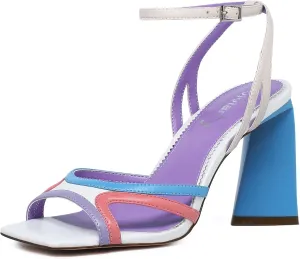 vivianly Womens Sandals Square Open Toe Chunky High Heel Strappy Ankle Strap Heels Sandals for Women Cute Party Work Shoes