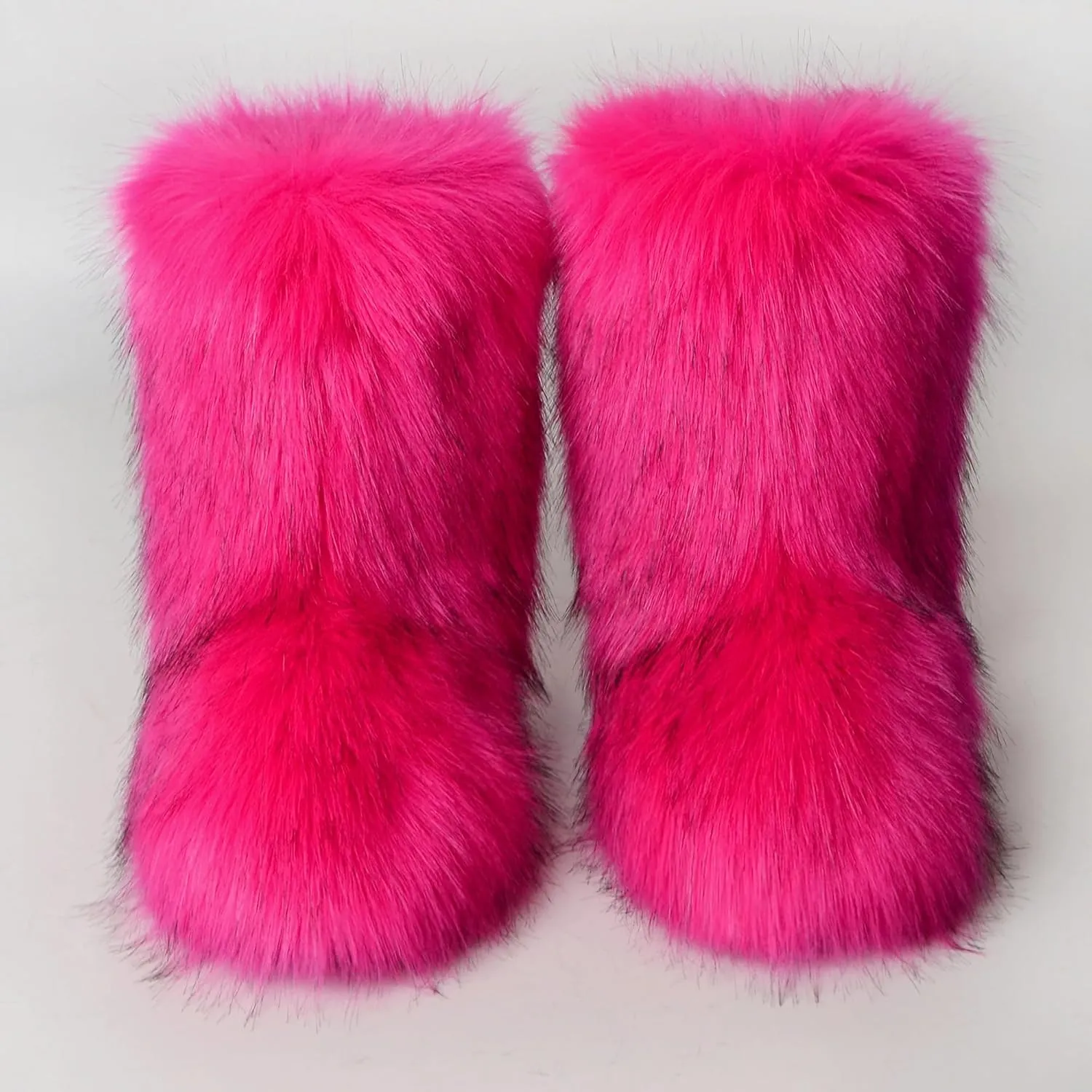 Waiirek Furry Boots for Women Fuzzy Fluffy Snow Boot Faux Fur Colorful with Round Toe Water Resistant Flat Shoes Rubber Sole for Girls Outdoor Christmas Fashion Party Gifts