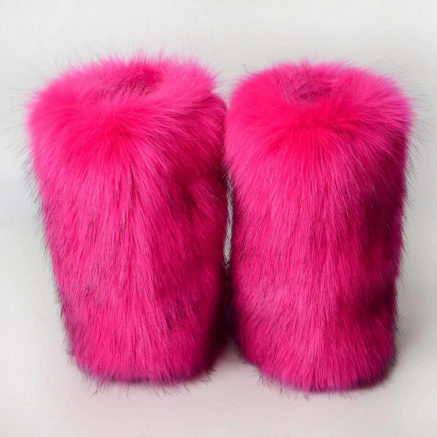 Waiirek Furry Boots for Women Fuzzy Fluffy Snow Boot Faux Fur Colorful with Round Toe Water Resistant Flat Shoes Rubber Sole for Girls Outdoor Christmas Fashion Party Gifts