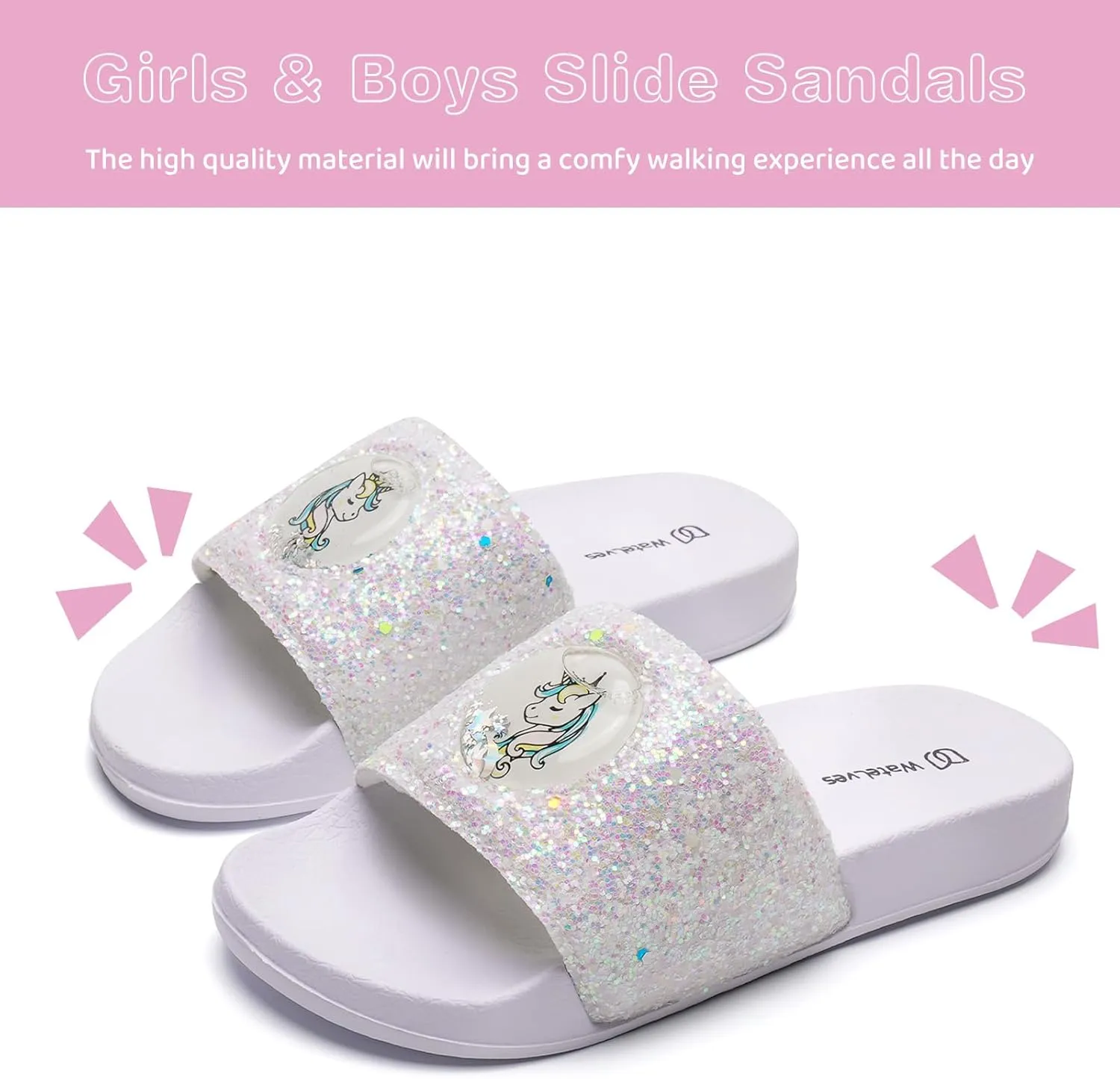 WateLves Girls & Boys Slide Sandals Kids Summer Slippers Slip On for Outdoor Beach Pool Shower (Little Kid/Big Kid)