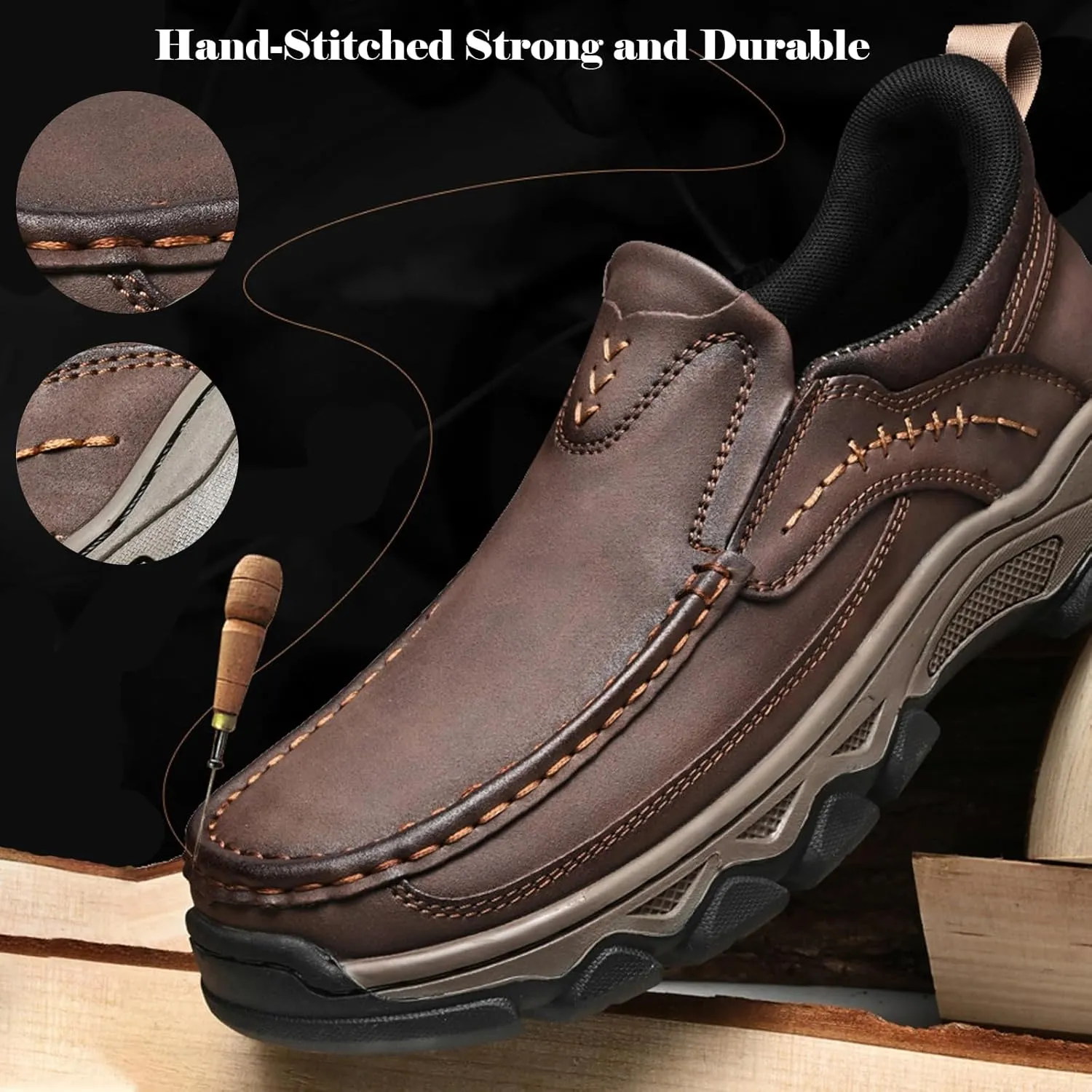 Waterproof Shoes for Men Lightweight Hiking Shoes Breathable Leather Loafers Comfortable Walking Sneakers Outdoor Casual Oxford