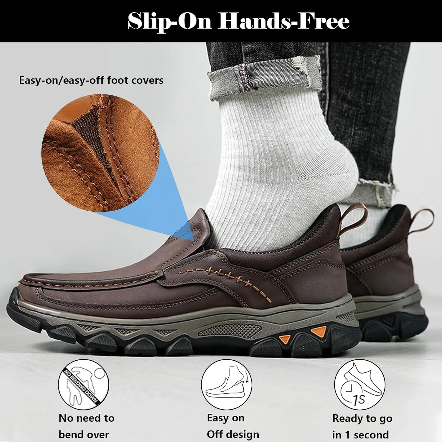 Waterproof Shoes for Men Lightweight Hiking Shoes Breathable Leather Loafers Comfortable Walking Sneakers Outdoor Casual Oxford
