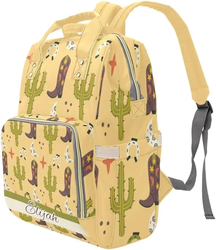 Western Cowboy Boots Cactus Personalized Diaper Bag Backpack Custom Name Large Capacity Diaper Backpack Travel Daypack Nursing Nappy Bag Mommy Gift