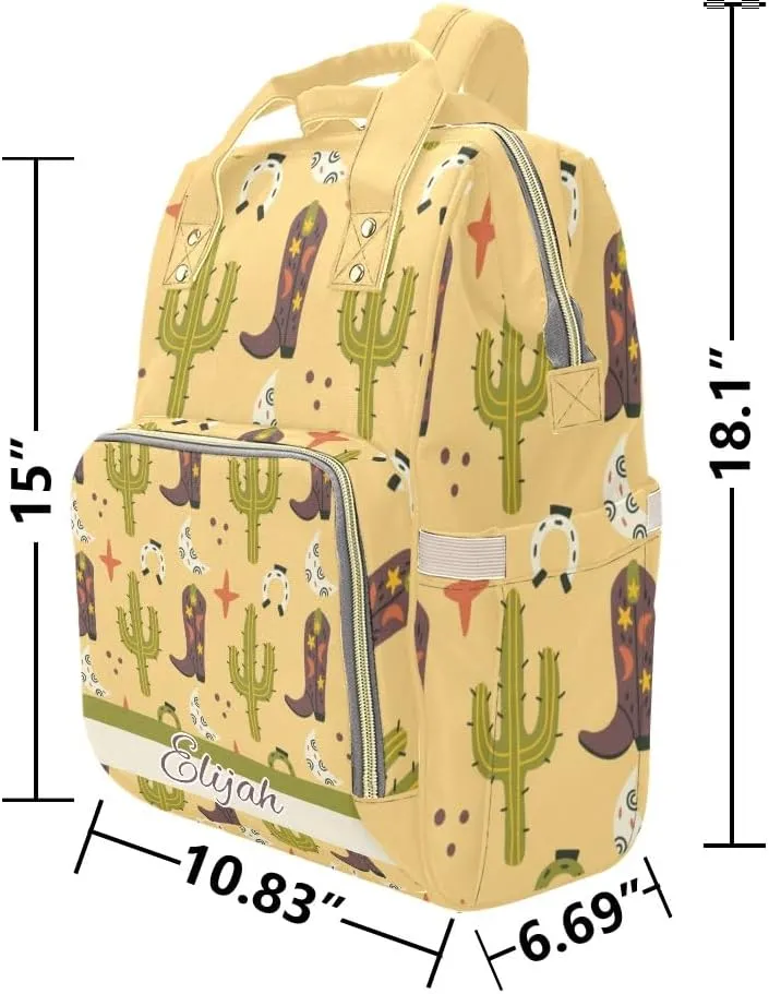 Western Cowboy Boots Cactus Personalized Diaper Bag Backpack Custom Name Large Capacity Diaper Backpack Travel Daypack Nursing Nappy Bag Mommy Gift