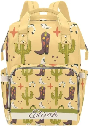 Western Cowboy Boots Cactus Personalized Diaper Bag Backpack Custom Name Large Capacity Diaper Backpack Travel Daypack Nursing Nappy Bag Mommy Gift