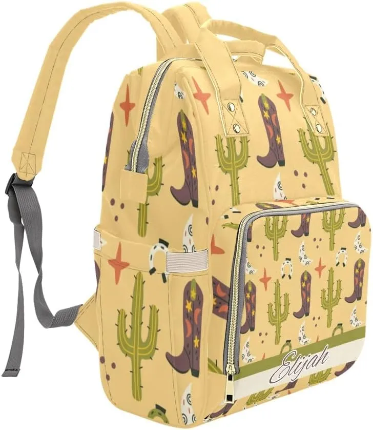 Western Cowboy Boots Cactus Personalized Diaper Bag Backpack Custom Name Large Capacity Diaper Backpack Travel Daypack Nursing Nappy Bag Mommy Gift