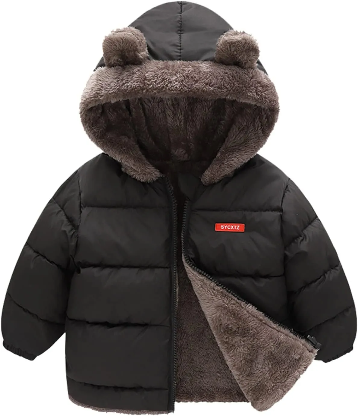Winter Coat Bear Ears Hooded for Boy Girl Two Sided Wear Fleece Jacket Thicken Windproof Zipper Warm Outwear