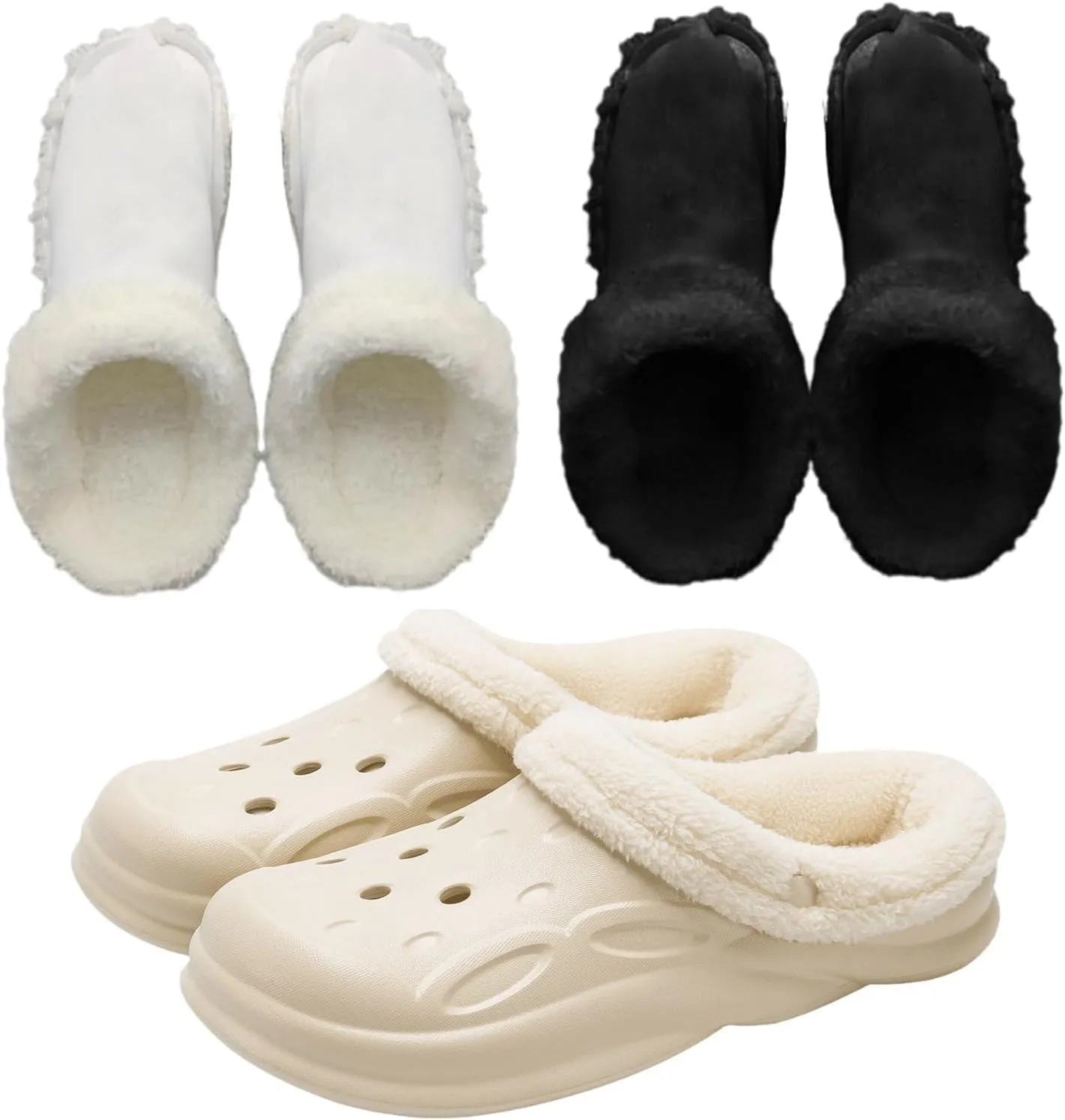 Winter Replacement Fur Insoles, Warm Insoles 2 Pairs, Unisex Home Slippers Insert Warm Insoles, Removable and Washable Fur c Insoles for Shoes, Boots, Slippers. (Black   White, 10-10.5)