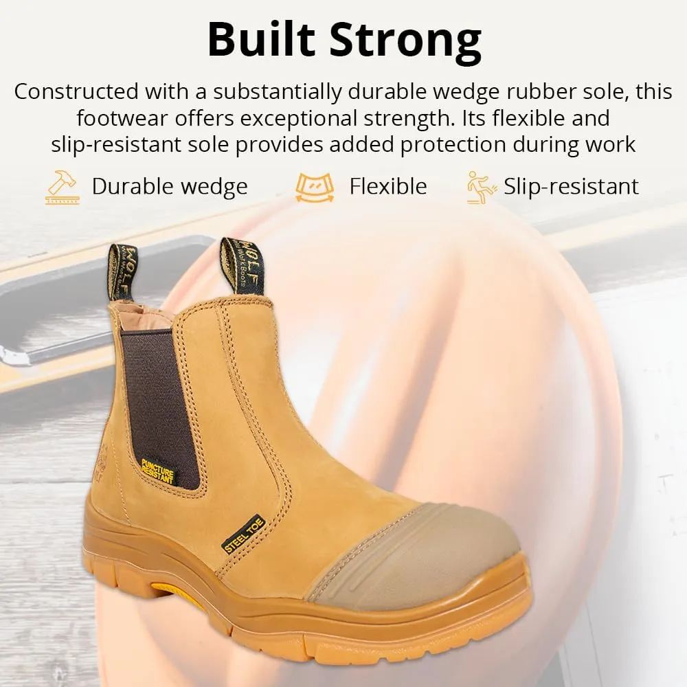Wolf Work Boot | 100% Genuine Upper Leather | Oil, Heat, Chemical, Abrasion | Electrical Hazards | Non-Slip Rubber Sole | Construction | Industrial PPE