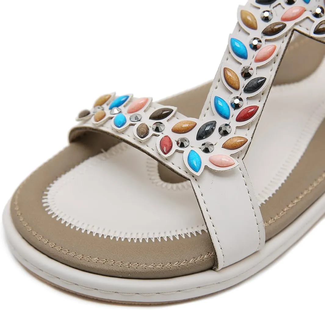 Women Bohemia Beaded Open Toe Flat Sandals Summer Comfortable Beach Sandal Shoes